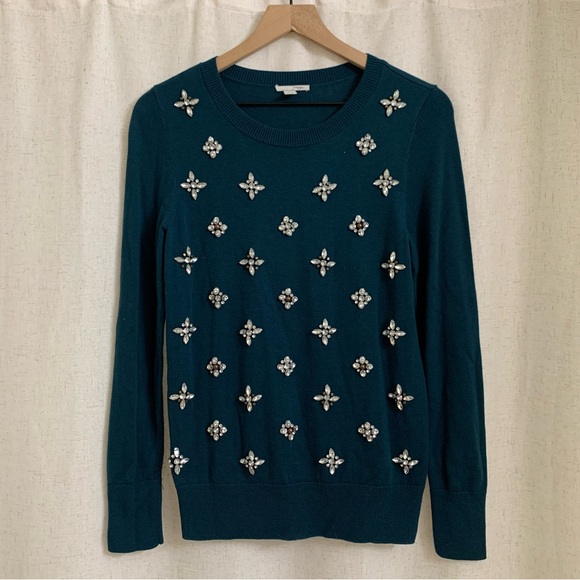 Halogen Sweaters - Halogen Wool Blend Longsleeve Crew neck Embellished Rhinestone Sweater Small